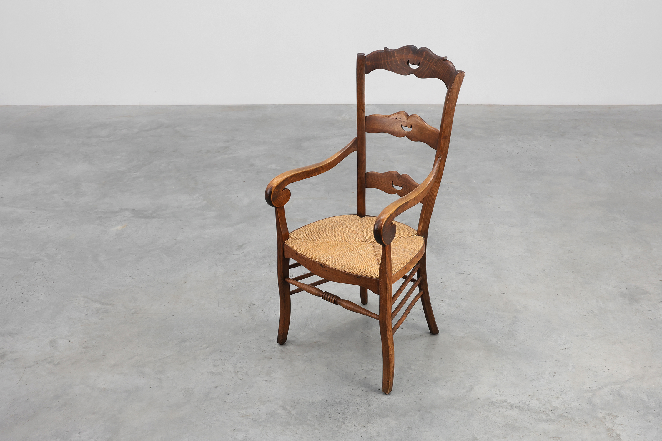 French Provincial Ladder‑Back Armchair with Woven Rush Seat, 19th centurythumbnail